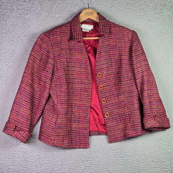 Maggy London Petites Cropped Tweed Silk Blend Blazer Pink Multicolor Classic - Picture 14 of 16